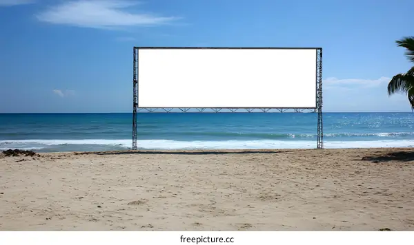 Blank Billboard on Beach with Ocean View