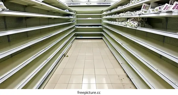 Empty Supermarket Shelves With Tile Floor