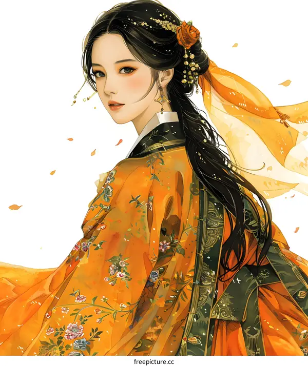 A beautiful Chinese woman in traditional Hanfu dress