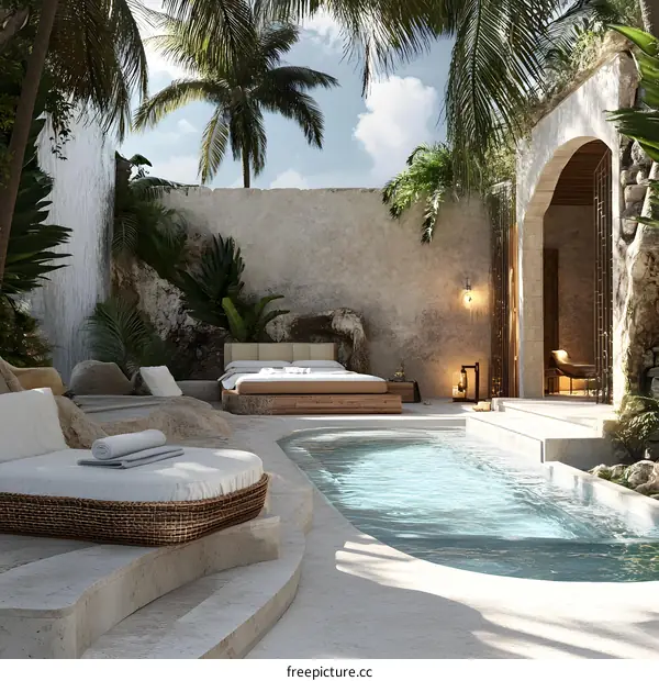 Tropical Oasis with Pool and Waterfall