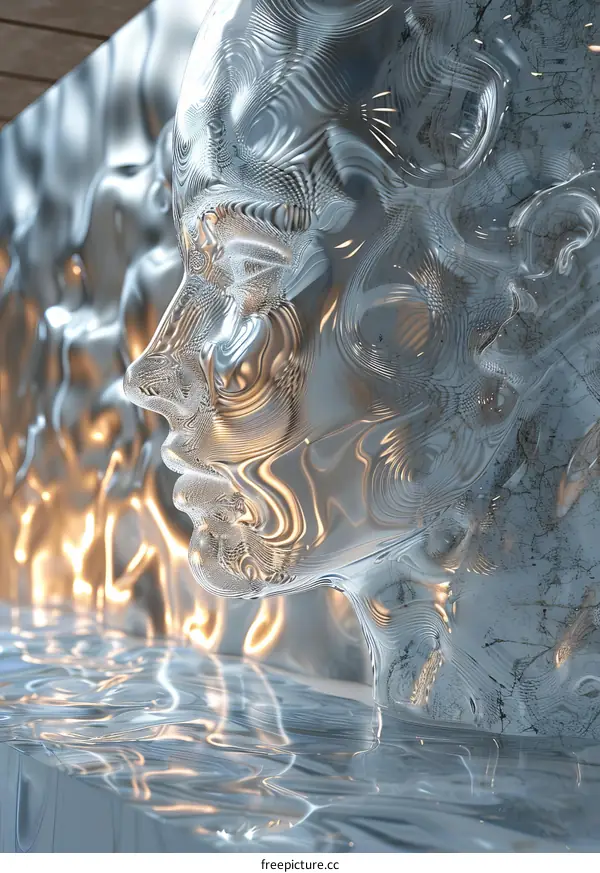Abstract Liquid Metal Human Face Sculpture