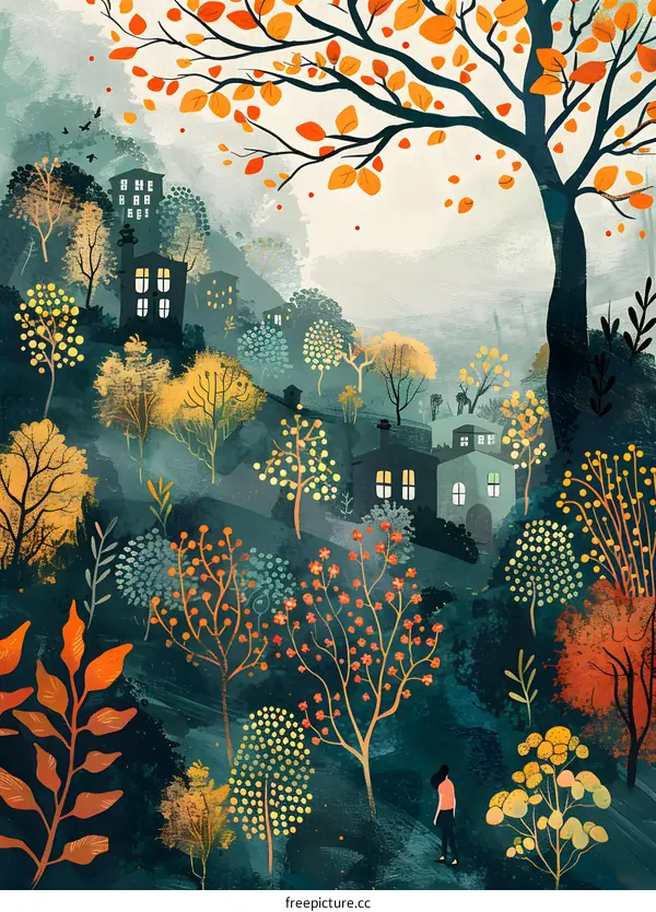 A girl walking in the autumn forest