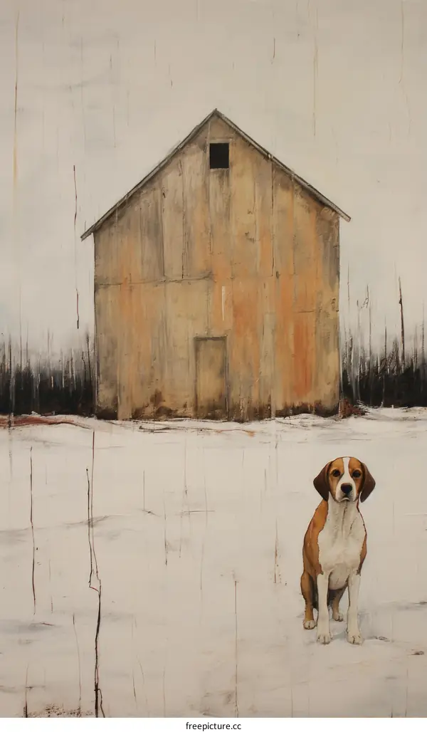 Solitary Dog in Snowy Rural Landscape