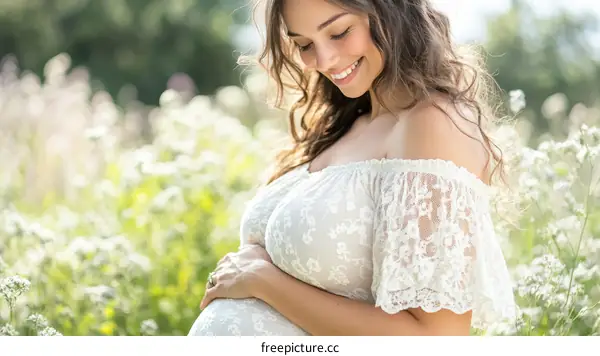 Pregnant Woman Outdoors in a Field