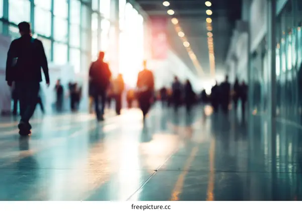 Blurred Crowd in Modern Exhibition Hall