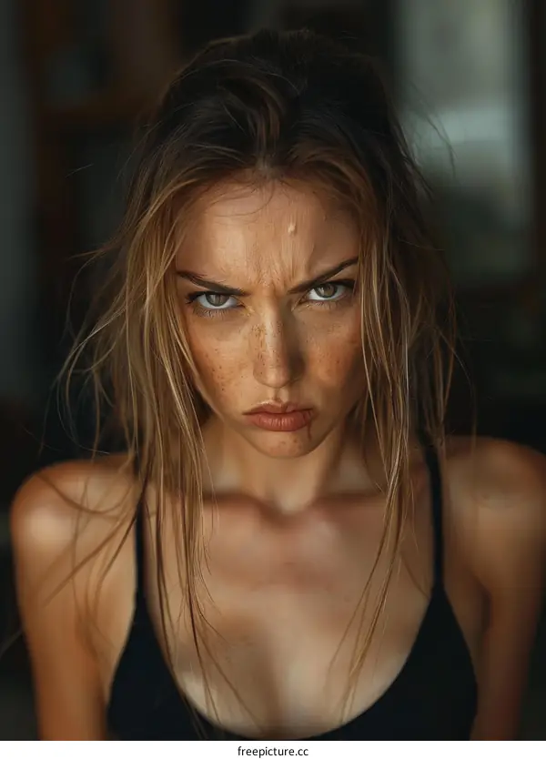 Close Up Portrait of a Woman with an Intense Expression
