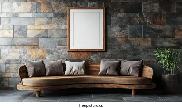 Modern Living Room Design with Stone Wall