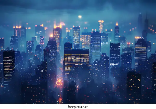 A Metropolis of Blue and Purple Hues