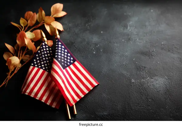 Small American Flags on Dark Background
