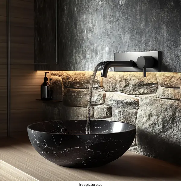 Modern Black Marble Sink with Faucet