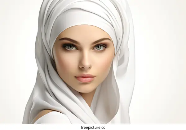 A young woman wearing a white headscarf