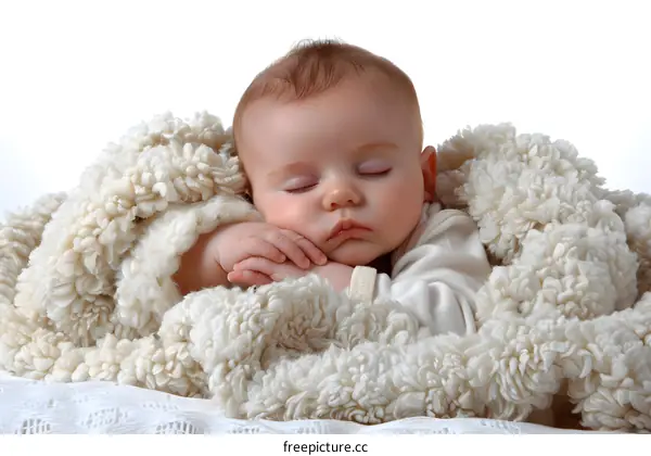Sleeping Baby Wrapped in a White Blanket