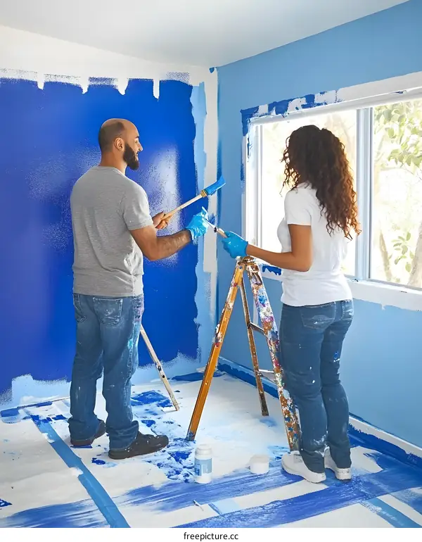 Couple Painting a Room Together Home Improvement