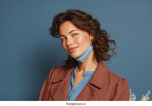 Woman Wearing a Face Mask in Studio Portrait