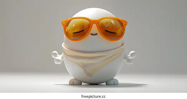 3D rendering of a cute cartoon egg character wearing sunglasses and a scarf
