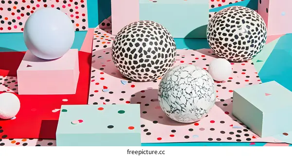 Abstract Still Life With Colorful Geometric Shapes And Eggs