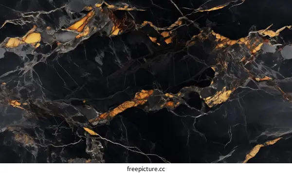 Black and gold marble texture with veins