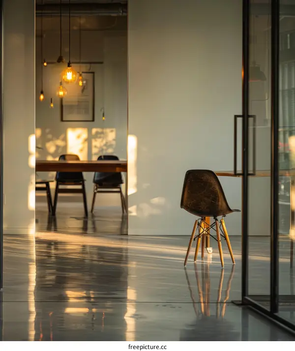 Minimalist Conference Room with Single Chair