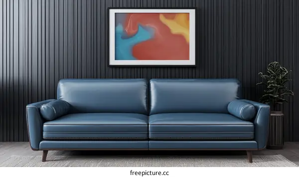 Modern Living Room Interior Design with Blue Sofa and Abstract Art