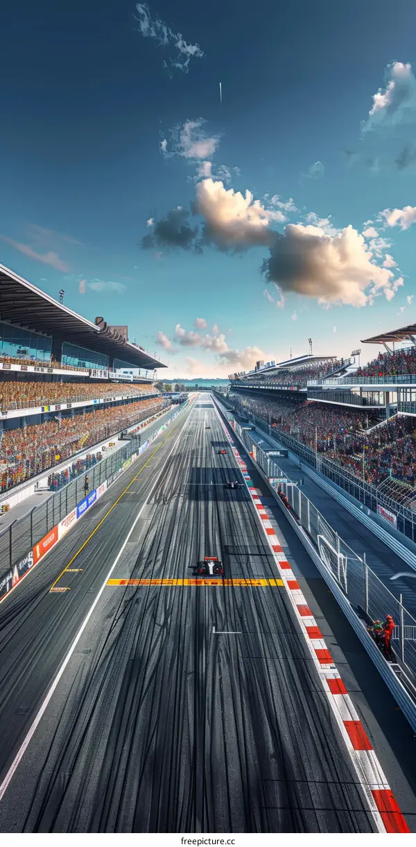 Formula One cars racing on a track with spectators in the stands