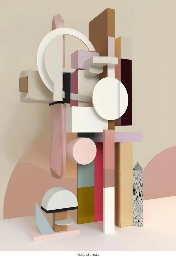 Abstract Geometric Shapes in Pastel Colors 3D Illustration