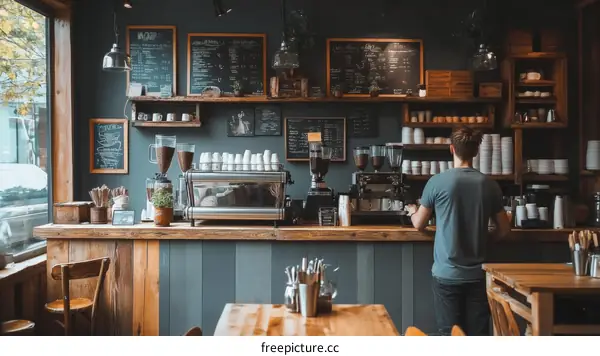 Rustic Coffee Shop with Barista