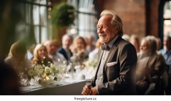 Happy senior man at a wedding reception