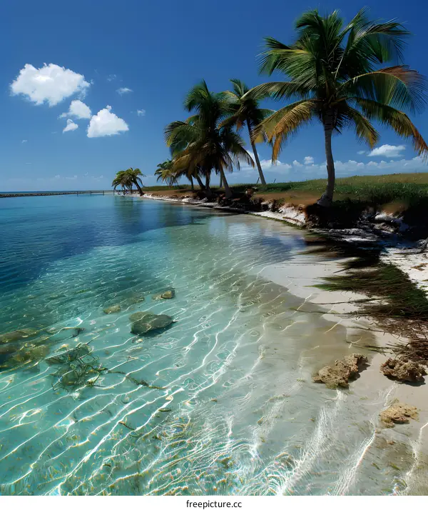 Tropical Beach with Palm Trees and Clear Water