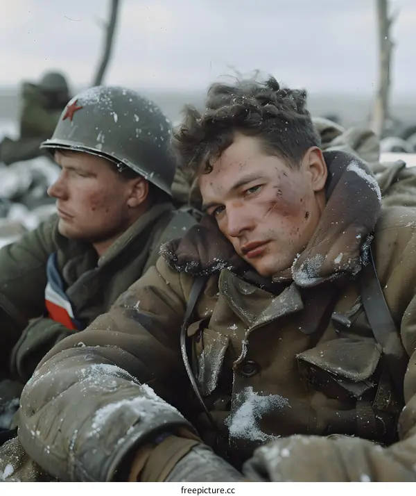 Two Soviet soldiers rest during the Battle of Stalingrad, 1942.