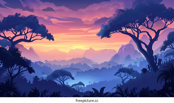 Sunset Over the Jungle Landscape