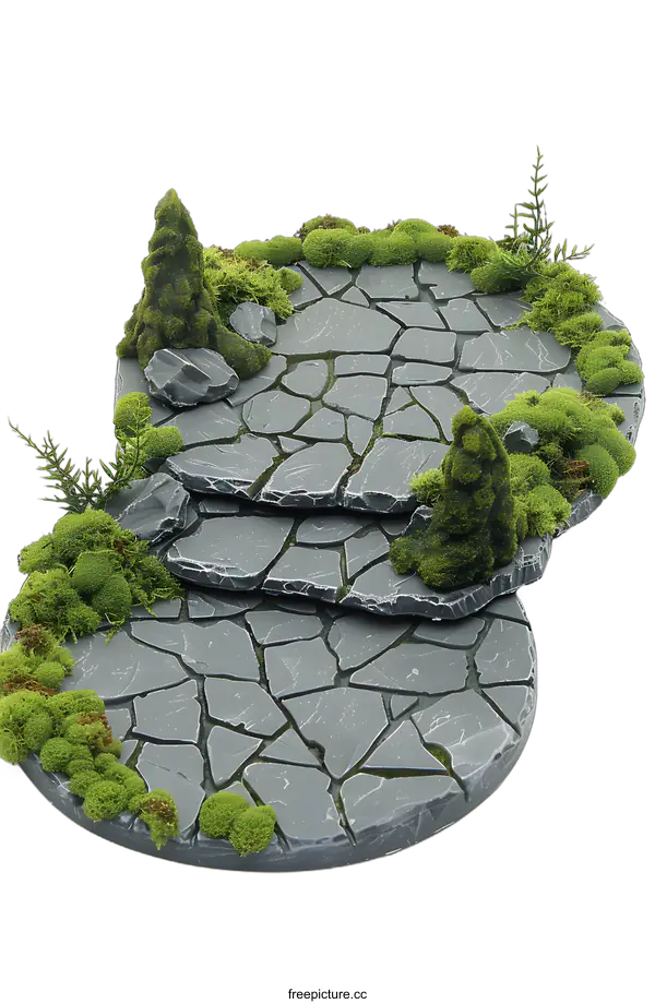 [Transparent Background PNG]Stone Path with Moss and Miniature Trees