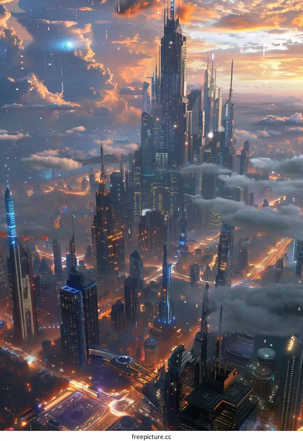 Futuristic Cityscape at Sunset
