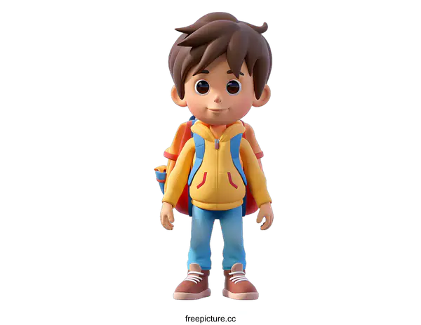 [Transparent Background PNG]Cartoon Boy Backpack Illustration 3D Render