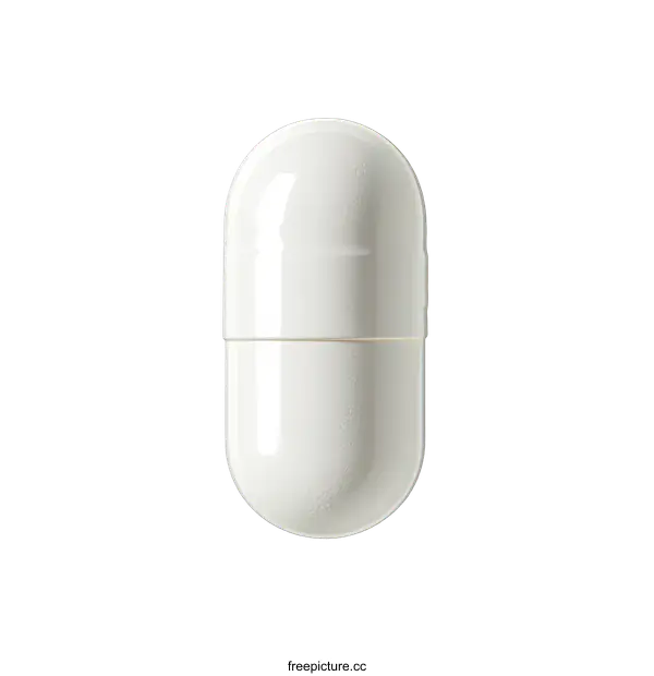 [Transparent Background PNG]Single White Medicine Capsule Isolated on White Background