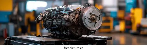 Automotive Engine in a Workshop Setting