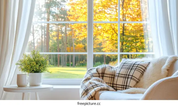 Autumn Window View Cozy Living Room