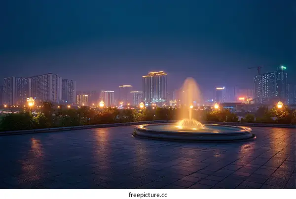 Night Fountain in the City Center