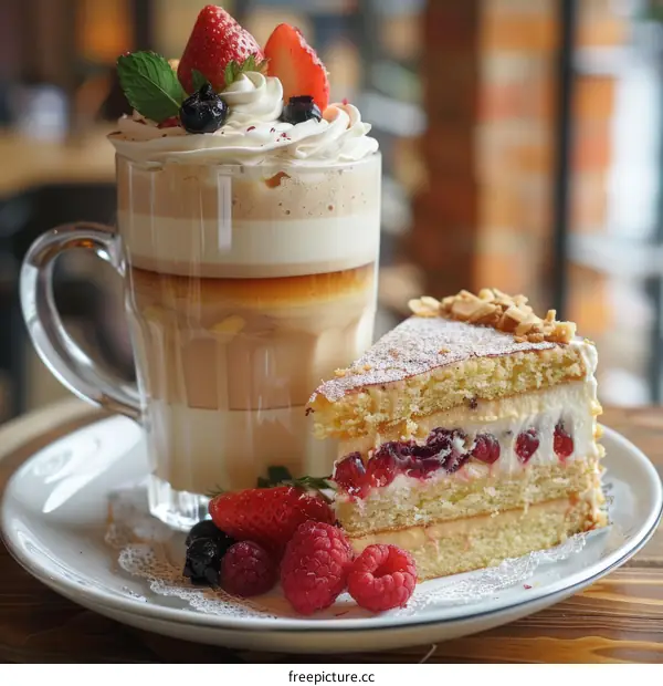 Indulge in the Sweetness: A Delightful Cake and Aromatic Coffee