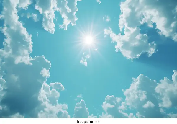 Blue sky with clouds and sun