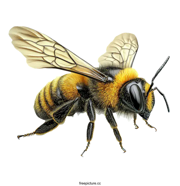 [Transparent Background PNG]Detailed Close-up of a Honey Bee Illustration