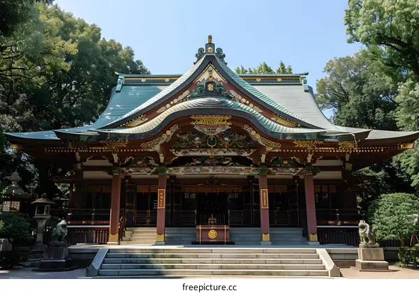 Traditional Japanese Shrine Architecture with Ornate Details