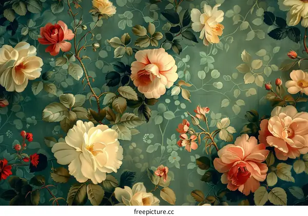 Vintage floral pattern with roses and leaves