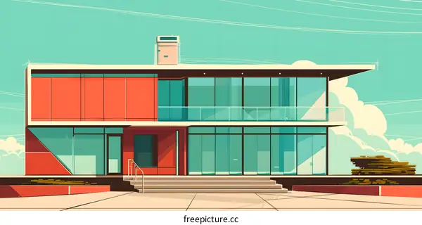 Modern House with Glass Windows and Red Facade