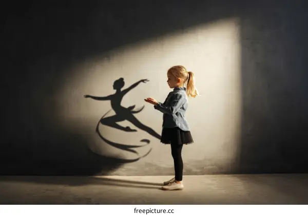 Child Observing a Shadow of a Ballerina in Motion