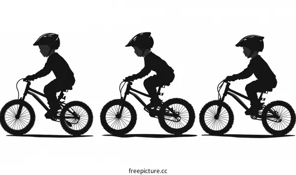 Children Riding Bikes Silhouettes