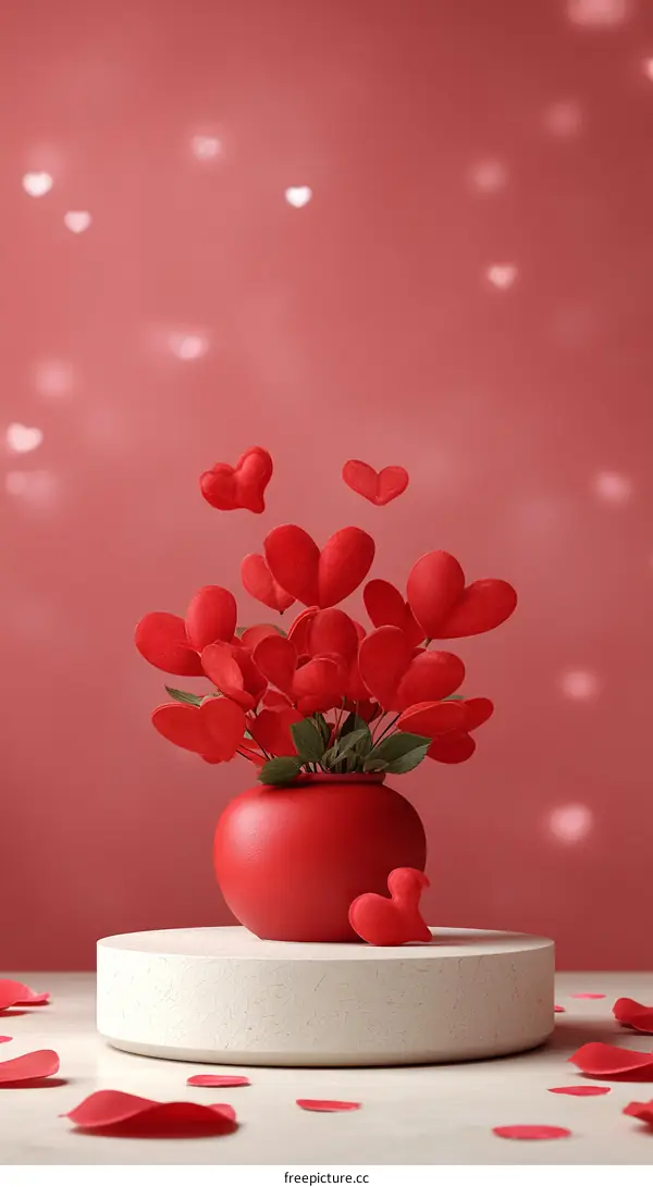 Red Heart Flower Arrangement on a Platform