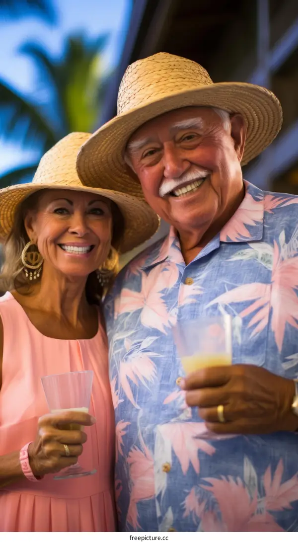 Happy Couple in Straw Hats