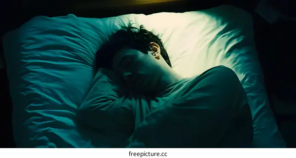 Sleeping Man in Bed Under Green Light