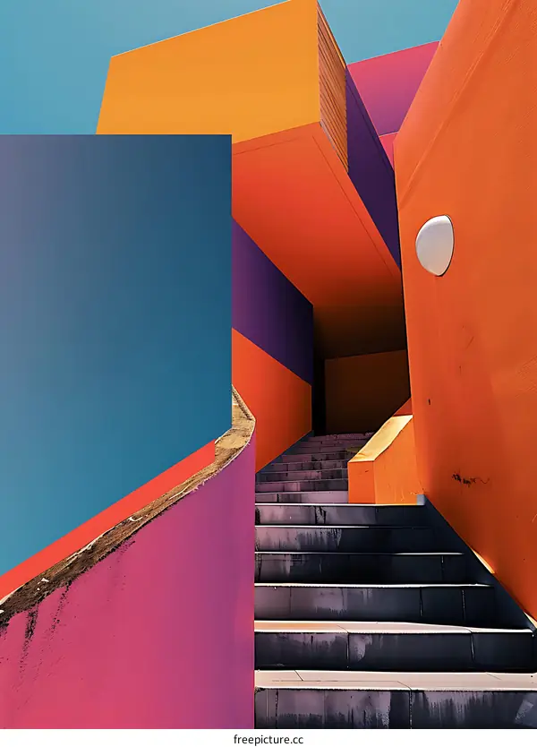 Modern Building Stairs with Colorful Walls