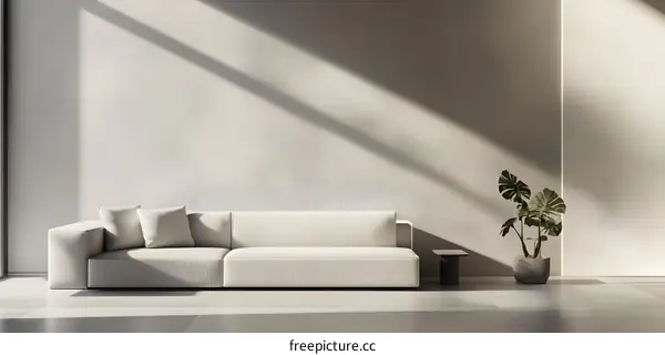 Minimalist Living Room with White Sofa and Plant